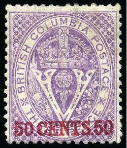 Stamp of Canada » British Columbia and Vancouver 1868-71 2c to $1 perf.14 mint/unused group with 2c, 5c, 25c wing marginal, 50c and $1