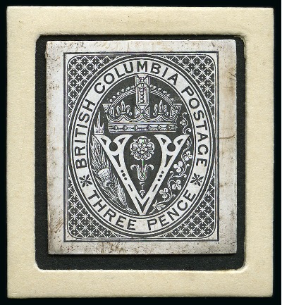 Stamp of Canada » British Columbia and Vancouver 1865 3c Die proof in black of white glazed card