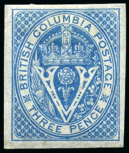 Stamp of Canada » British Columbia and Vancouver 1865 3c Pale Blue imperforate plate proof