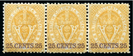Stamp of Canada » British Columbia and Vancouver 1868-71 25c Yellow mint strip of three