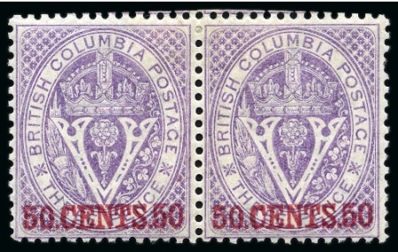 Stamp of Canada » British Columbia and Vancouver 1868-71 50c Mauve perf.14 mint og pair