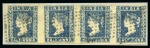 Stamp of India » 1854 Lithographs 1854-55 1/2a blue, die I, used strip of four from the A stone, positions 77-80, plus used block of four from the B stone (*)
