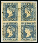 Stamp of India » 1854 Lithographs 1854-55 1/2a blue, die I, used strip of four from the A stone, positions 77-80, plus used block of four from the B stone (*)