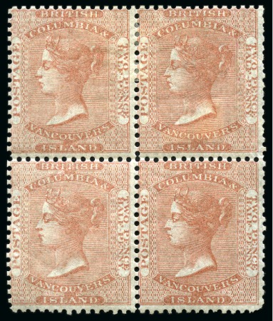 Stamp of Canada » British Columbia and Vancouver 1860 2 1/2d Pale Reddish Rose mint block of 4