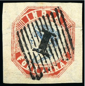 Stamp of India » 1854 Lithographs 1854-55 4a blue and red, 3rd printing, used (*)