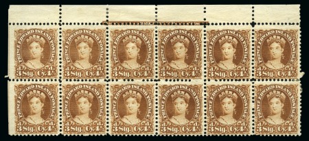 Stamp of Canada » Prince Edward Island 1870 4 1/2d Yellow-Brown in unused top marginal block with printer's imprint