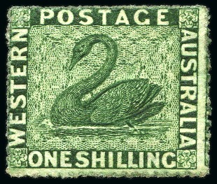 Stamp of Australia » Western Australia 1861 1s Deep Green on blued paper, perf.14-16 (very rough), mint part og
