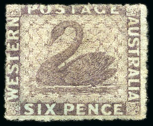 Stamp of Australia » Western Australia 1861 6d Purple on blued paper, perf.14-16 (very rough), unused
