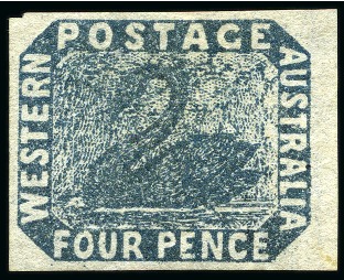 Stamp of Australia » Western Australia 1854 4d Slate-Blue, unused, with good to huge margins