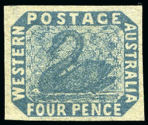 Stamp of Australia » Western Australia 1854 4d Deep Dull Blue, unused, with good to large margins