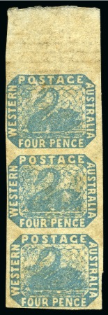 Stamp of Australia » Western Australia 1854 4d Pale Blue mint og top marginal vertical strip of three
