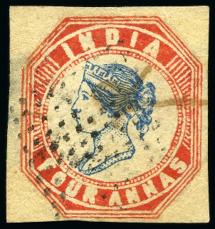 Stamp of India » 1854 Lithographs 1854-55 4a blue and red, 3rd printing, position 12, used (*)