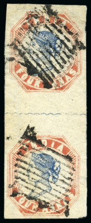 Stamp of India » 1854 Lithographs 1854 4a blue and red, 2nd printing, used vertical pair (*)