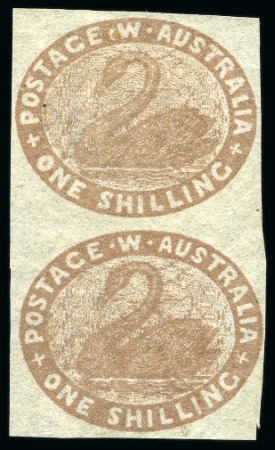 Stamp of Australia » Western Australia 1854 1s Pale Brown unused vertical pair, close to good margins