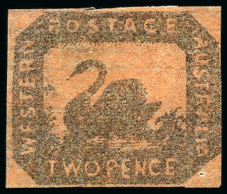 Stamp of Australia » Western Australia 1857-59 2d Black-Brown on red unused, 3 margins