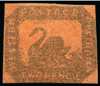 Stamp of Australia » Western Australia 1857-59 2d Black-Brown on Indian red unused, 2 margins