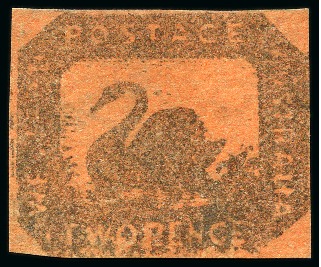Stamp of Australia » Western Australia 1857-59 2d Black-Brown on Indian red unused with variety PRINTED ON BOTH SIDES