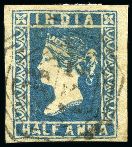Stamp of India » Used Abroad » Nepal 1854 1/2a blue, die III, used with central 'B/137' (*)