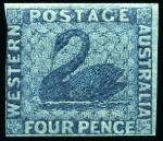 Stamp of Australia » Western Australia 1860-64 4d Blue showing pronounced offset on reverse, unused