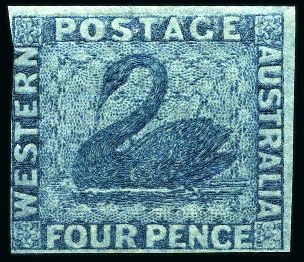 Stamp of Australia » Western Australia 1860-64 4d Blue showing pronounced offset on reverse, unused