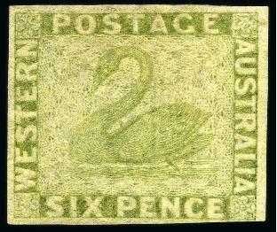 Stamp of Australia » Western Australia 1860-64 6d Sage-Green unused with small part original gum