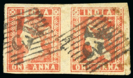 Stamp of India » Foreign Settlements in India » Portuguese Settlements in India DAMAUN: 1854 1a red, die II, pair, used with central '13' numeral in bars (*)