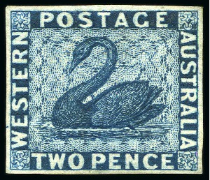 Stamp of Australia » Western Australia 1861 Colour Trial 2d in deep blue on thin unwatermarked paper