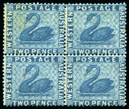 Stamp of Australia » Western Australia 1861 2d Blue perf.14 at Somerset House mint block of four