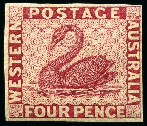Stamp of Australia » Western Australia 1864-79 4d Carmine imperforate plate proof on wmk CC paper