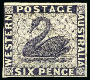 Stamp of Australia » Western Australia 1861 Colour Trials 6d Deep Violet on unwatermarked paper