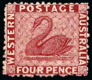 Stamp of Australia » Western Australia 1864-79 4d Carmine with INVERTED WATERMARK variety, unused