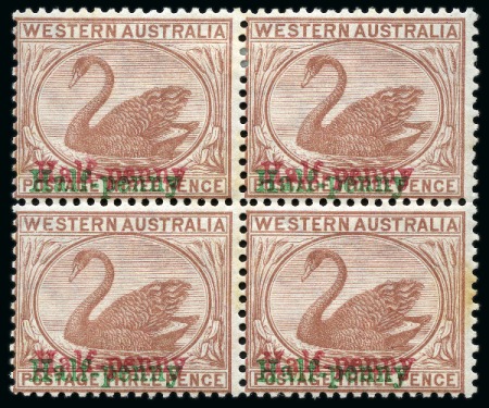 Stamp of Australia » Western Australia 1895 1/2d on 3d Cinnamon with surcharge in red and green
