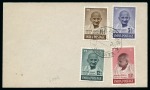 Stamp of India » Dominion 1948 Gandhi 1 1/2a, 3 1/2a, 12a and 10r, two complete sets tied on two unaddressed envelopes