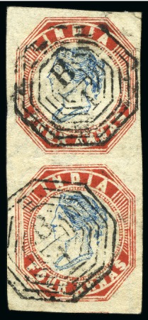 Stamp of India » 1854 Lithographs 1854-55 4a blue and red, 4th printing, used vertical pair (*)