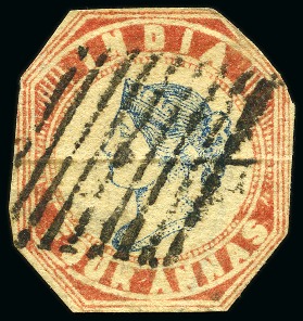 Stamp of India » 1854 Lithographs 1854 4a blue and red, 4th printing, used (*)