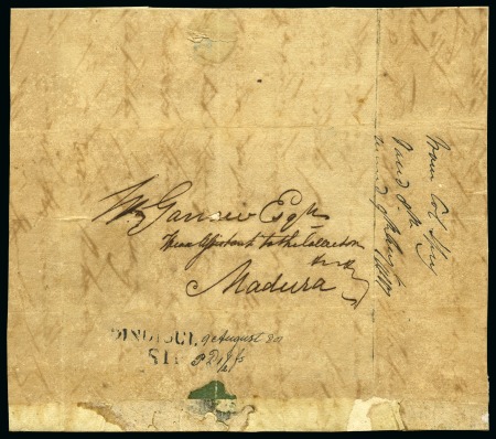 Stamp of India » Postal History 1801 (9.8) Stampless entire from Dindigul to Madura (*)