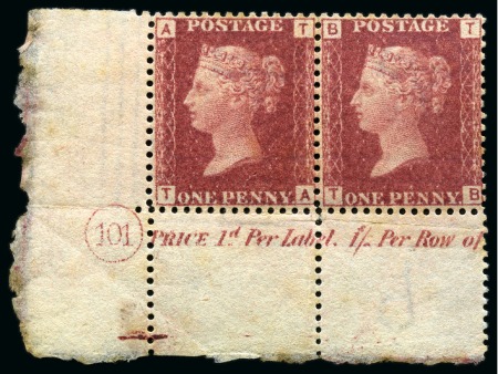 Stamp of Great Britain » 1854-70 Perforated Line Engraved 1864-79 1d Rose-Red pl.101 with watermark inverted in mint nh lower left hand corner marginal horizontal pair