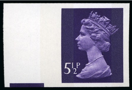 Stamp of Great Britain » Queen Elizabeth II 1974 5 1/2p Violet (2 bands) mint nh left hand marginal imperforate imprimatur