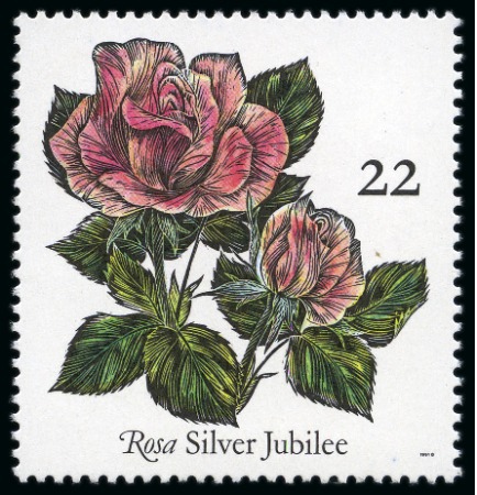 Stamp of Great Britain » Queen Elizabeth II 1991 Roses 22p with SILVER OMITTED (Queen's head), mint nh