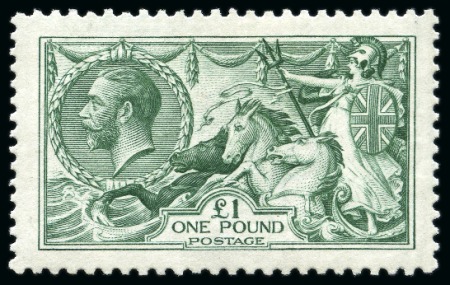 Stamp of Great Britain » King George V » 1913-19 Seahorse Issues 1913 Waterlow Seahorses £1 dull blue green mint lh