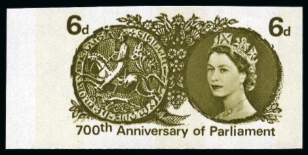 Stamp of Great Britain » Queen Elizabeth II 1965 700th Anniversary of Parliament 6d (phosphor) mint nh imperforate left hand marginal imprimatur