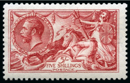 Stamp of Great Britain » King George V » 1913-19 Seahorse Issues 1915 De La Rue Seahorses 5s bright carmine with REVERSED WATERMARK, mint