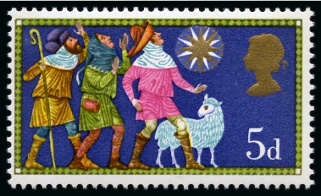 Stamp of Great Britain » Queen Elizabeth II 1969 Christmas 5d with RED OMITTED (Hat, leggings and purse), mint nh