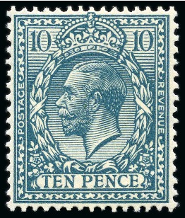 Stamp of Great Britain » King George V » 1924-36 Issues 1924-26 Wmk Block Cypher 10d turquoise-blue mint with INVERTED WATERMARK variety