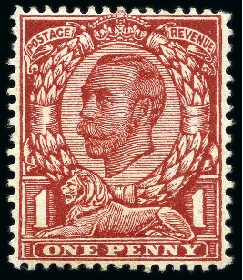 Stamp of Great Britain » King George V » 1911-12 Downey Head Issues 1911-12 Downey Head 1d colour trial, perf.14.8x14, in brownish-carmine