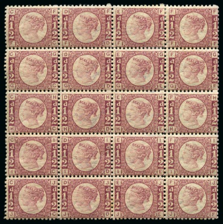 Stamp of Great Britain » 1854-70 Perforated Line Engraved 1870 1/2d Rose-Red pl.12 FG/JF mint block of twenty
