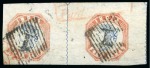 Stamp of India » 1854 Lithographs 1854-55 4a Blue and Red, second printing (head die II, frame die I), horizontal pair from pos. 9-10