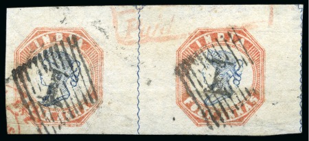 Stamp of India » 1854 Lithographs 1854-55 4a Blue and Red, second printing (head die II, frame die I), horizontal pair from pos. 9-10
