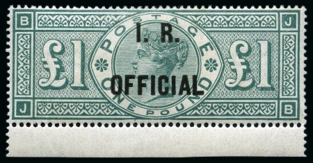 Stamp of Great Britain » Officials INLAND REVENUE: 1892 £1 Green I.R. Official mint lower marginal example