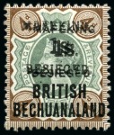 Stamp of South Africa » Mafeking 1900 1s on 4d green and purple-brown, SURCHARGE DOUBLE, one the seriffed surcharge type 1, the other sans-serif type 2